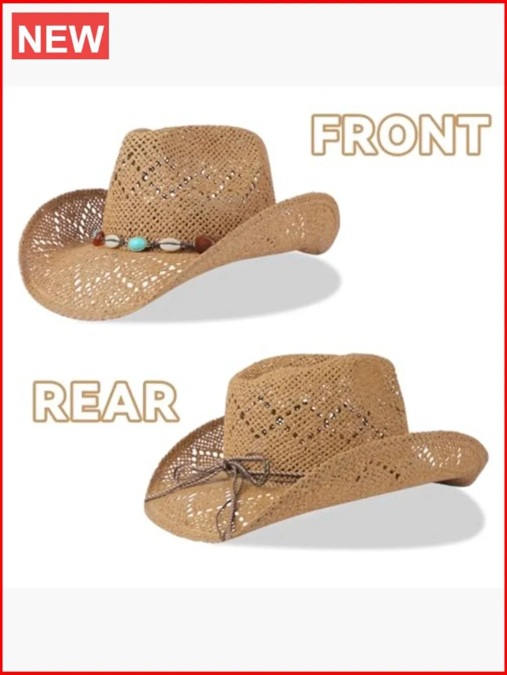 Straw Wide Brim Cowboy Hat with Shapeable Brim for Women - Picture 4 of 7